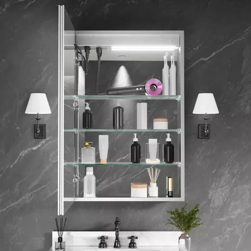 FAMYYT 24 in. W x 36 in. H Flowing Light Aluminum Medicine Cabinet with Mirror, Dimmable, Anti-Fog, Fully Assembled