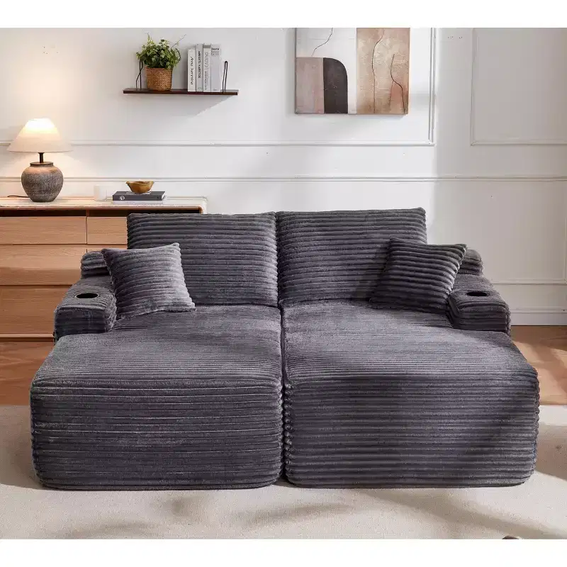 69Cloud Sectional Sofa,L-Shaped Chaise,R-Shaped Chaise,Deep Seat,2-Seater,Plush Fabric,Grey