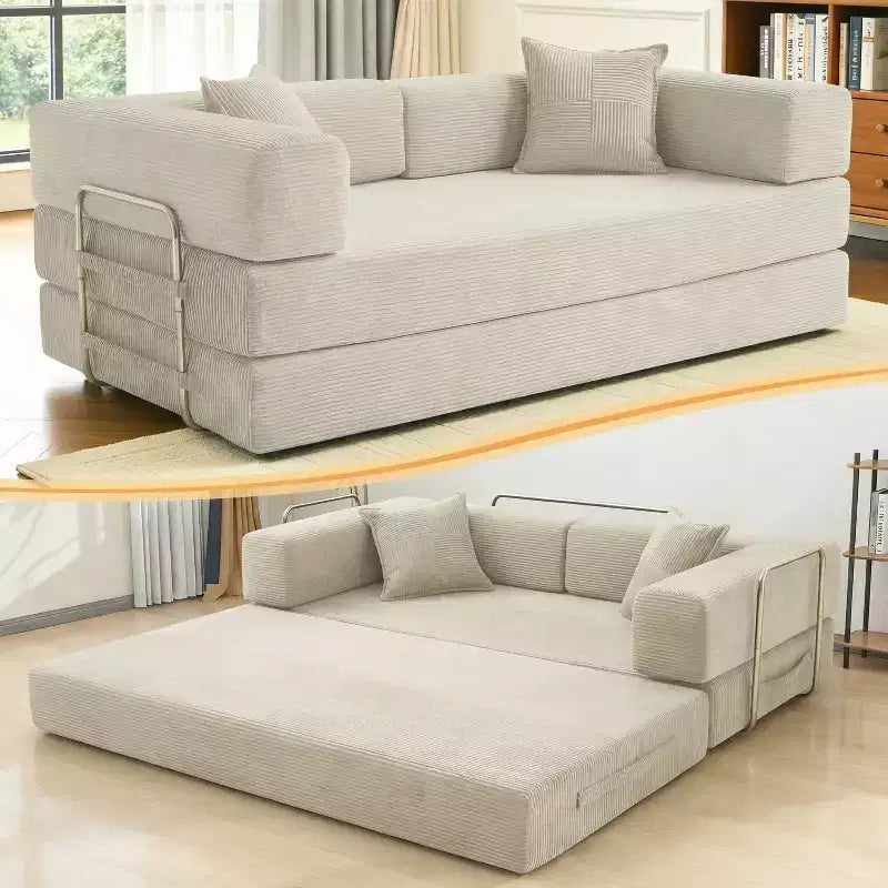 Dyonery 78.8 Boneless Futon Couch with Fixed-Shape Frame, 5-in-1 Folding Floor Sofa Bed, Convertible Modular Couch for Living Room, Corduroy