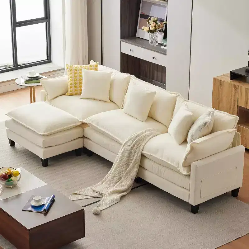 112.2 Sectional Cloud Couch, Modular Sectional Couches Sofa for Living Room with Movable Ottoman, 3-Seater Chenille Deep Seat Cloud Sofa