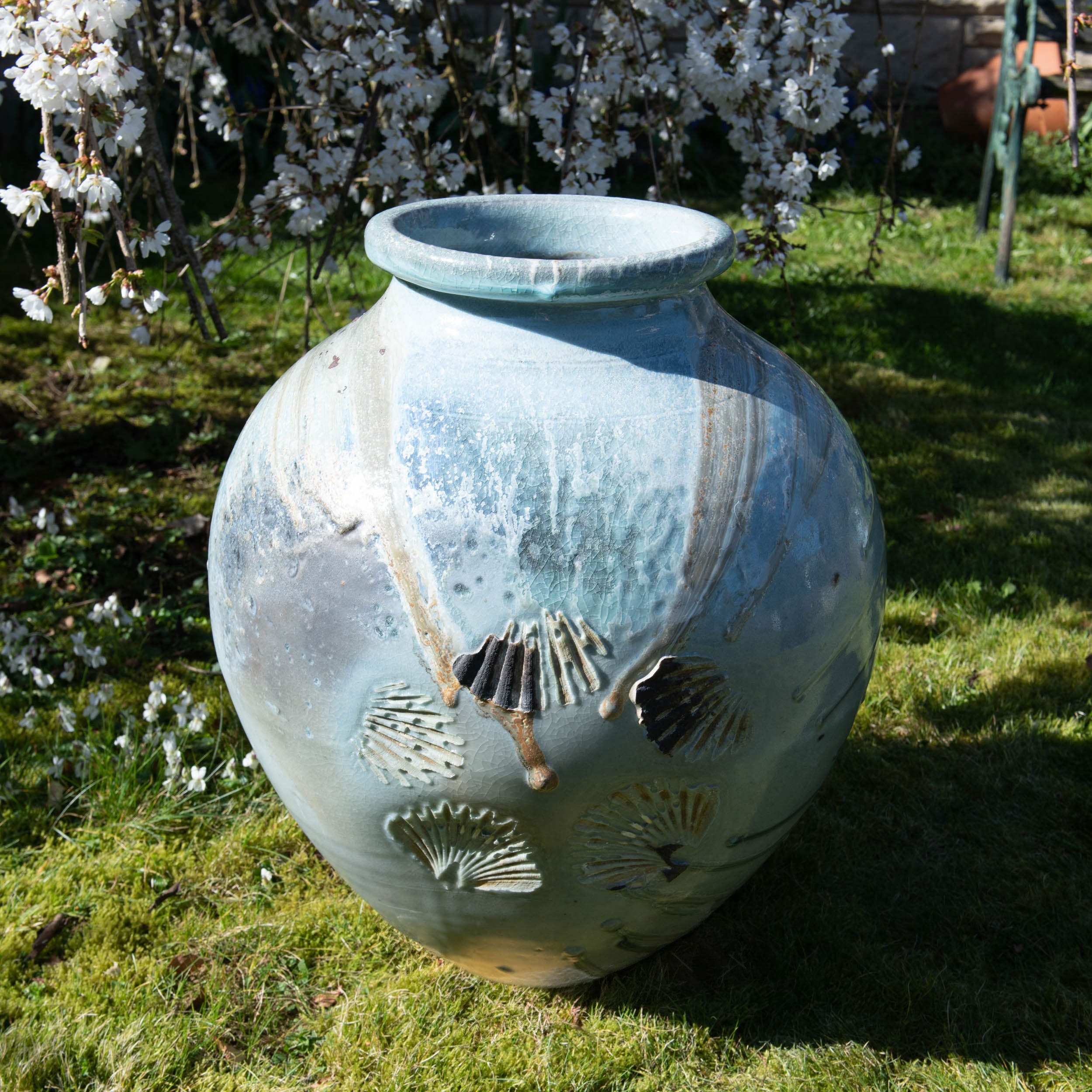 Celadon Ash Scallop Shell Large Jar