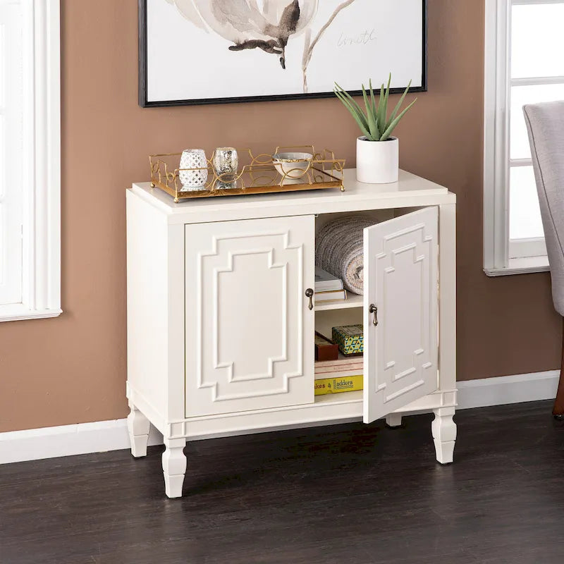 Antique white double-door side table