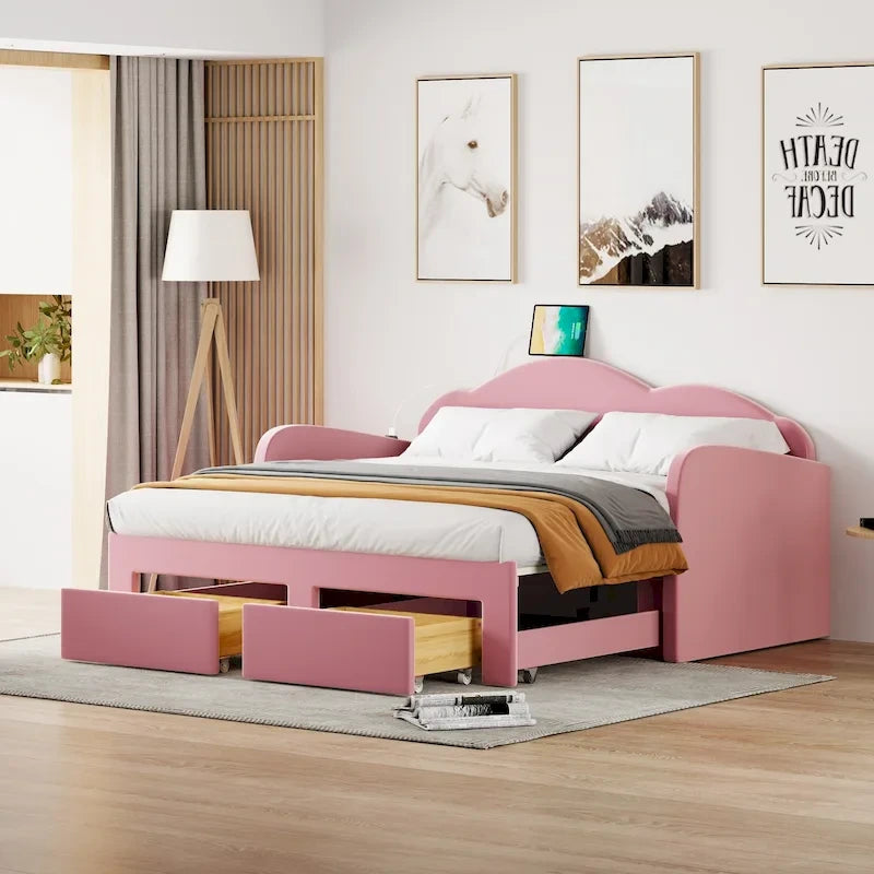 Twin Cloud Velvet Daybed with Trundle and Drawers