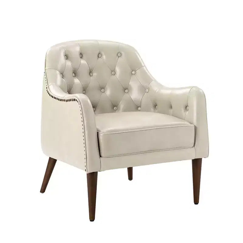 Justo 28.5 Wide Tufted Genuine Leather Wood Legs Accent Barrel Chair for Living Room with solid wood legs| ART OF LIVING DESIGNS