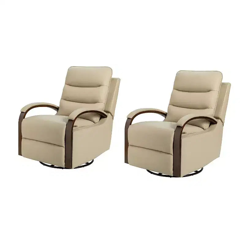 Clemens Genuine Leather Swivel Rocking Manual Recliner with Decorative Curved Mood Arm Set of 2| ART OF LIVING DESIGNS
