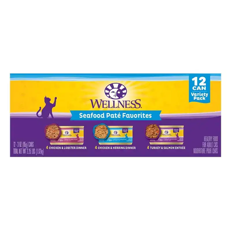 Wellness Seafood Pate Favorites Cat Food Variety Pack - Case of 12/3 oz