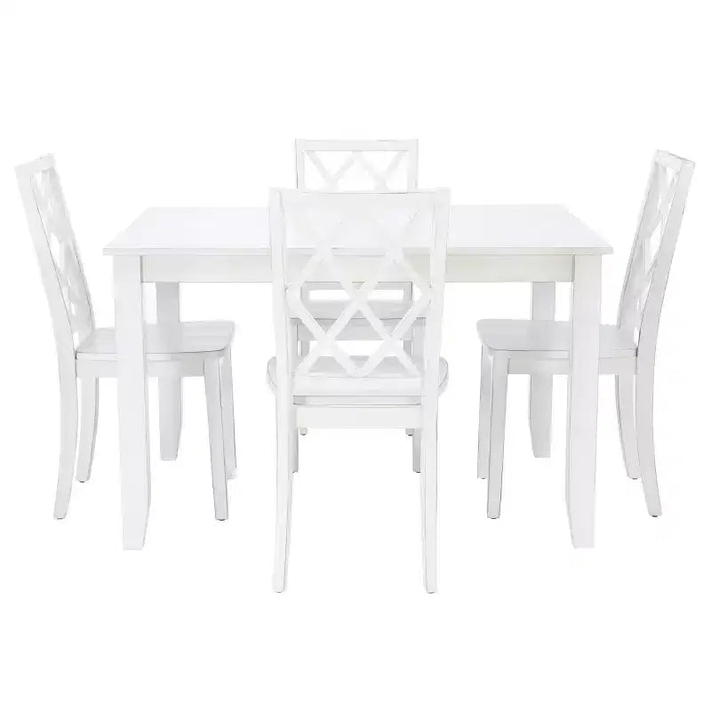 5pc Harleau Solid Wood Dining Set White - Powell: Rectangle Table, 4 Chairs, Nautical Style