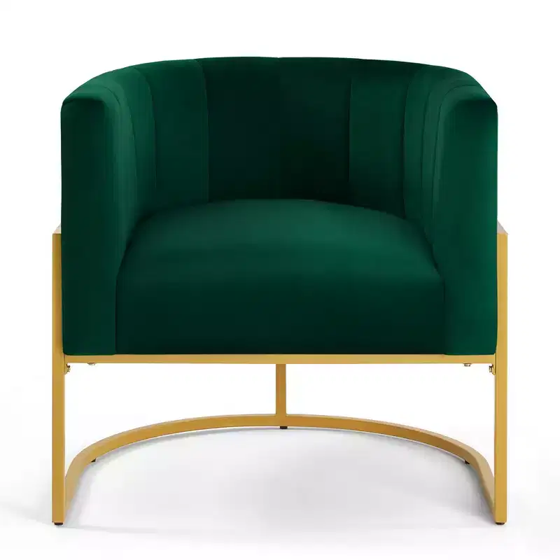 Velvet Accent Chair With Cushion, Golden Metal Stand, Curve Backrest Upholstered Vanity Chair, Home Leisure Chair