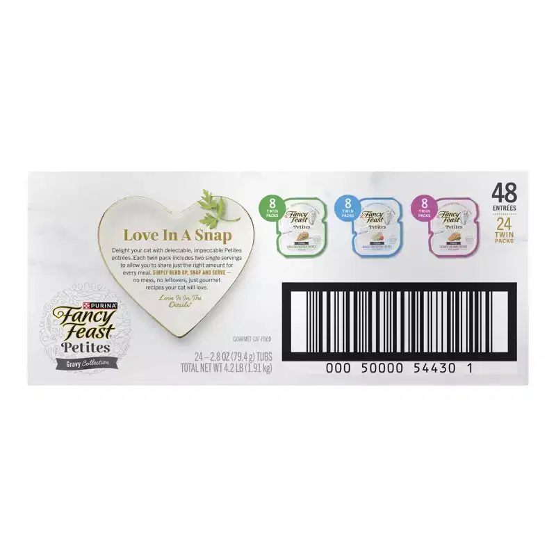 Purina Fancy Feast Petites Gourmet Collection Variety Pack Chicken, Salmon, Seafood and Fish Flavor Gravy Wet Cat Food - 2.8oz/48ct