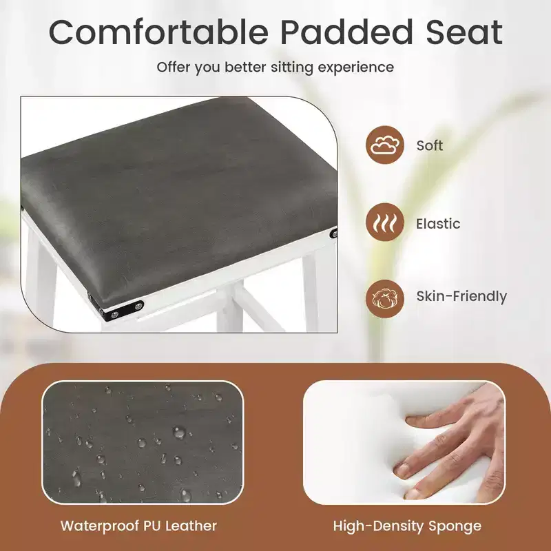 Costway 24'' Dining Bar Stool Set of 2 Counter Height Padded Seat Wood Frame Kitchen Brown/White