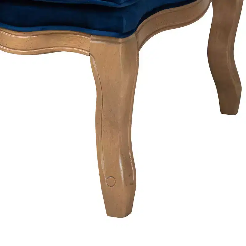 Traditional Navy Blue Fabric and French Oak Brown Finished Wood Accent Chair