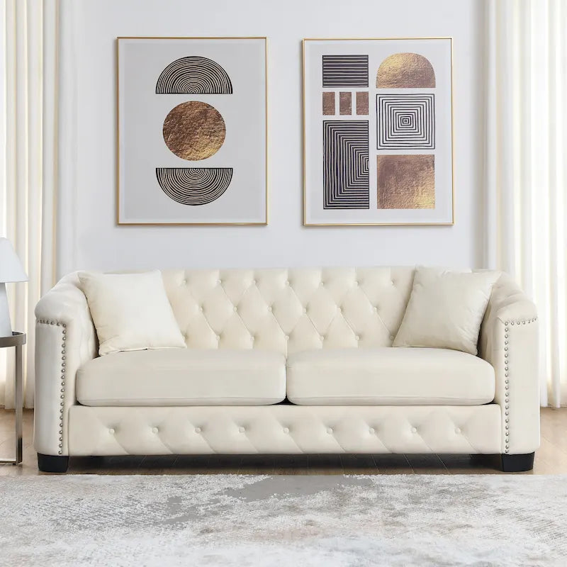 Chesterfield Button-Tufted 3-Seater Sofa with Nailhead Trim