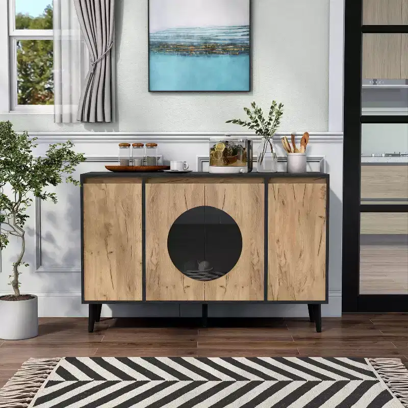 Andrew Mid-Century Modern Buffet Server Light Oak/Black - miBasics