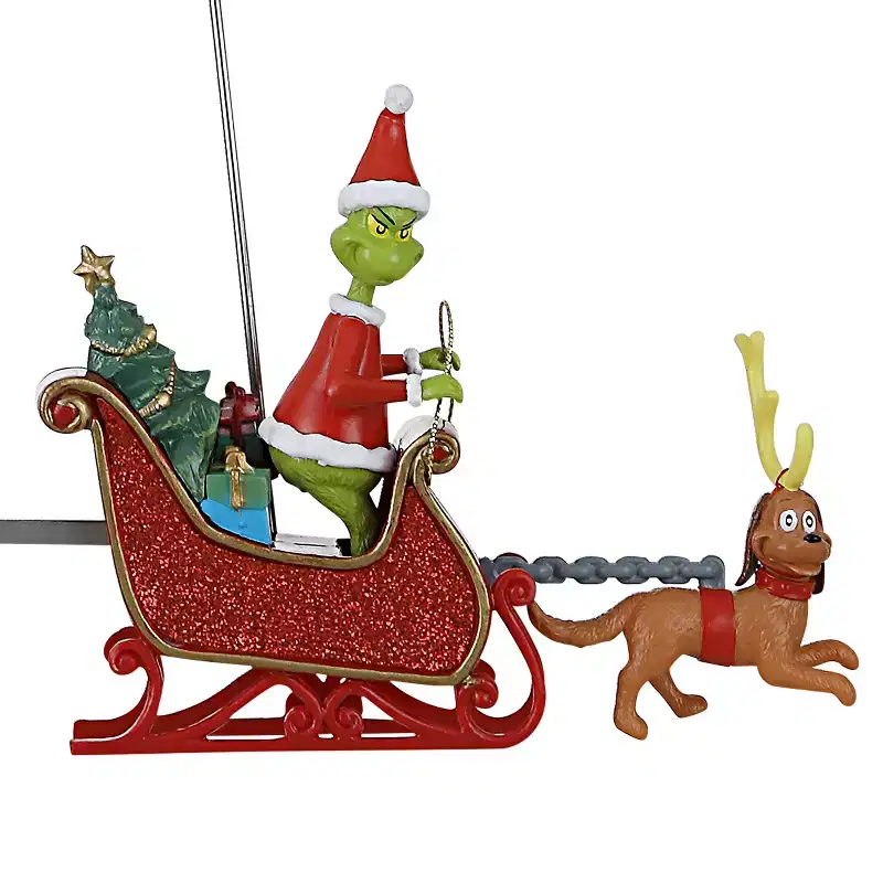Mr. Christmas Animated Grinch Sleigh Tree Topper with Banner - Merry Grinchmas