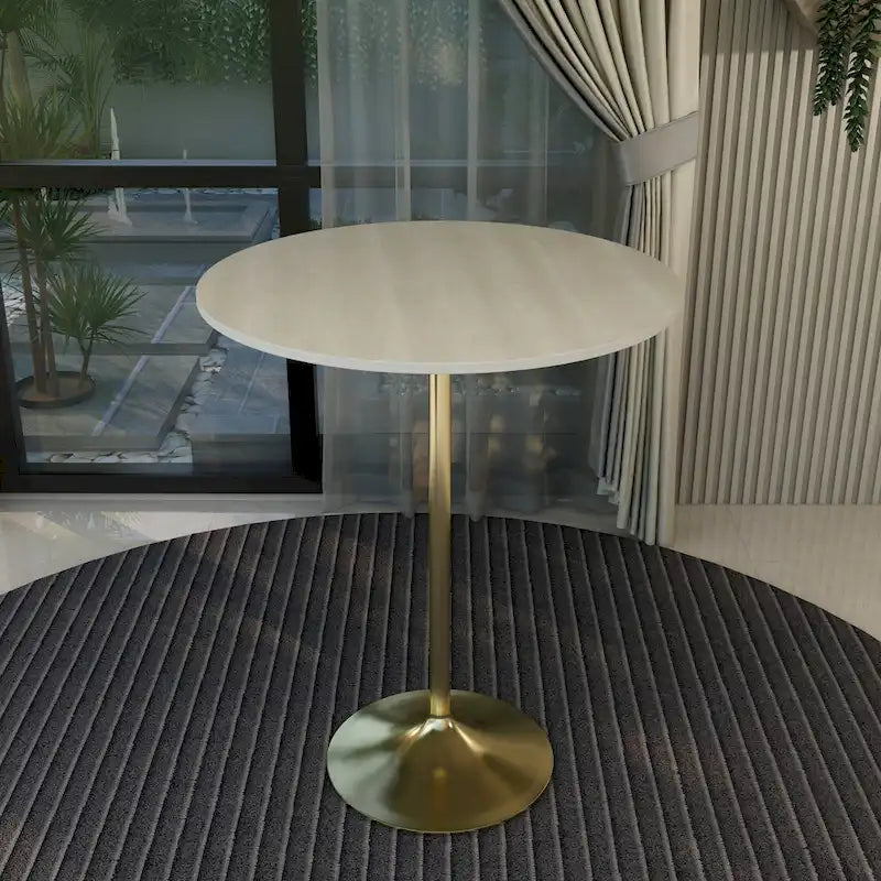 36 Round Dining Table with MDF Wood Tabletop and Brushed Gold Pedestal Base