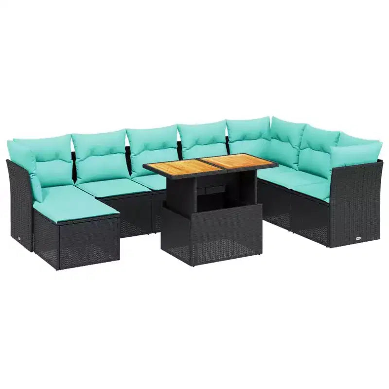 vidaXL 9 Piece Patio Sofa Set with Cushions Gray Poly Rattan