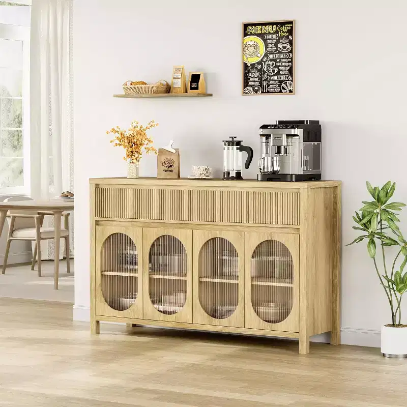 55 Large Sideboard Buffet Cabinet with Storage and 2 Fluted Drawer Front,Buffet Table Coffee Bar Storage Cabinet for Dining Room,Living Room,Kitchen