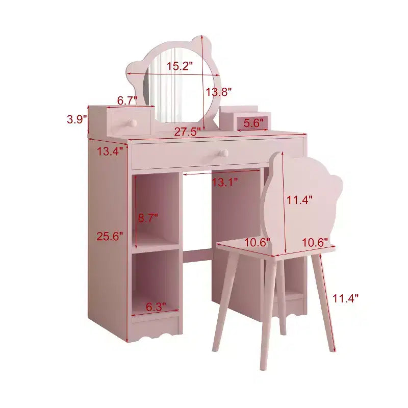 Children's Vanity Set with Drawers and Shelves Kids' Makeup Dressing Table Perfect for Playrooms and Bedrooms