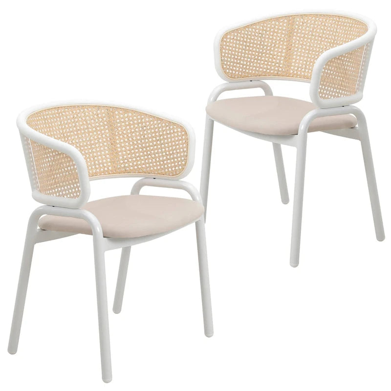 Modern Stylish Dining Arm Chair with Rattan Back and Steel Legs