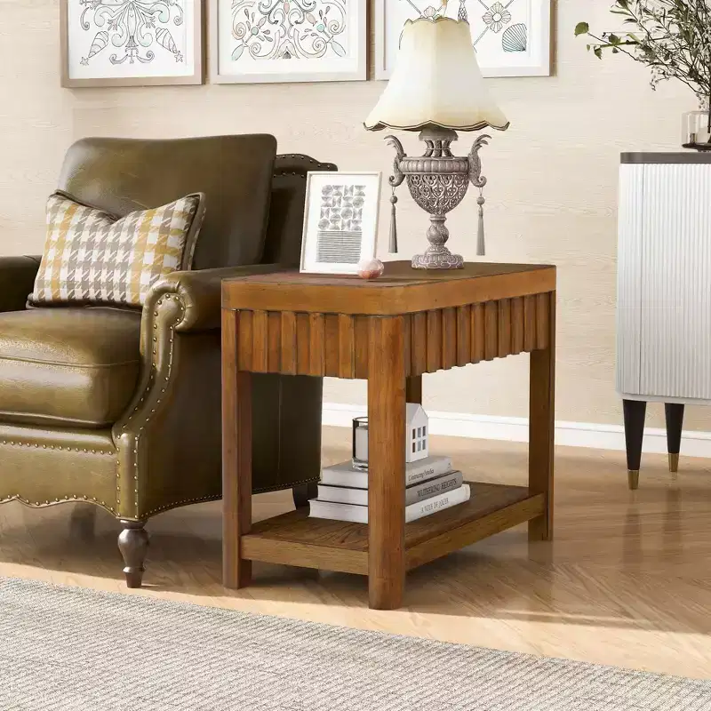 25'' Rectangular Farmhouse End Table with Storage Shelf