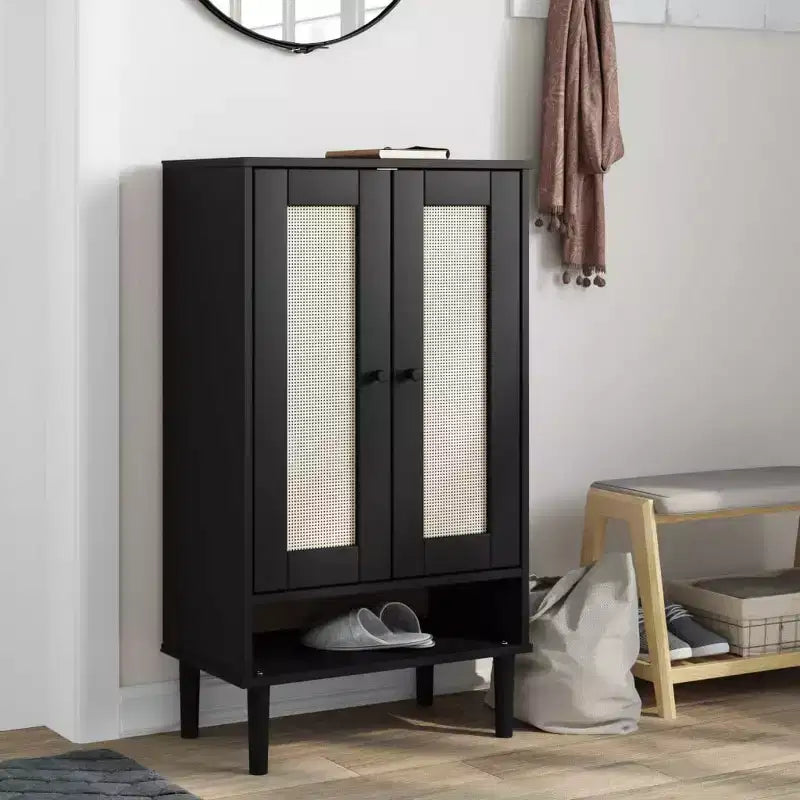 vidaXL Shoe Cabinet Accent Storage Organizer SENJA Rattan Look Solid Wood