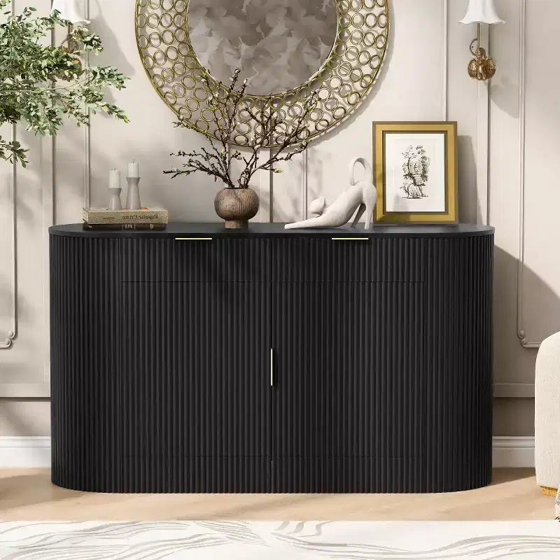 55 Modern Sleek Sideboard Buffet Cabinet with Curved Side Doors, Large Storage Cabinet for Dining Room, Living Room, or Entryway-Panipeachy
