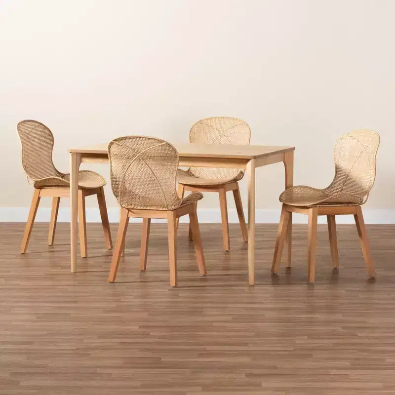 Baxton Studio Sabelle Japandi Wood and Rattan 5-Piece Dining Set