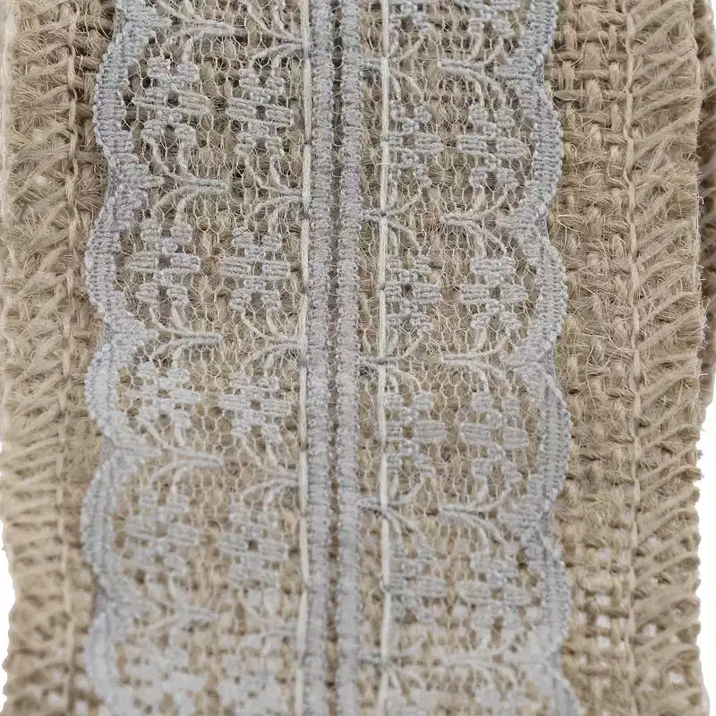 Unique Bargains Burlap Strap Art Crafts Lace Ribbon Roll Trim Edge Gray 2.2 Yards