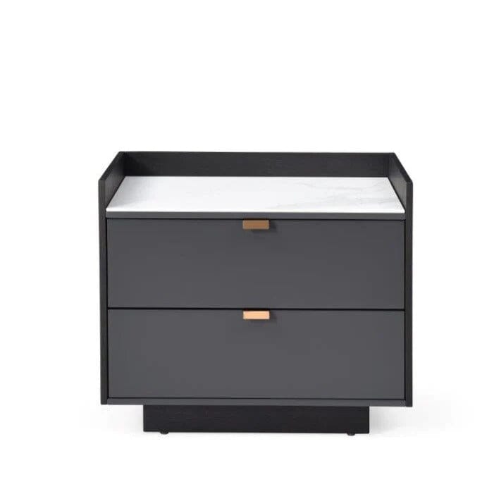 Dark Grey Oak 2 Door Bedside Table with Marble Top