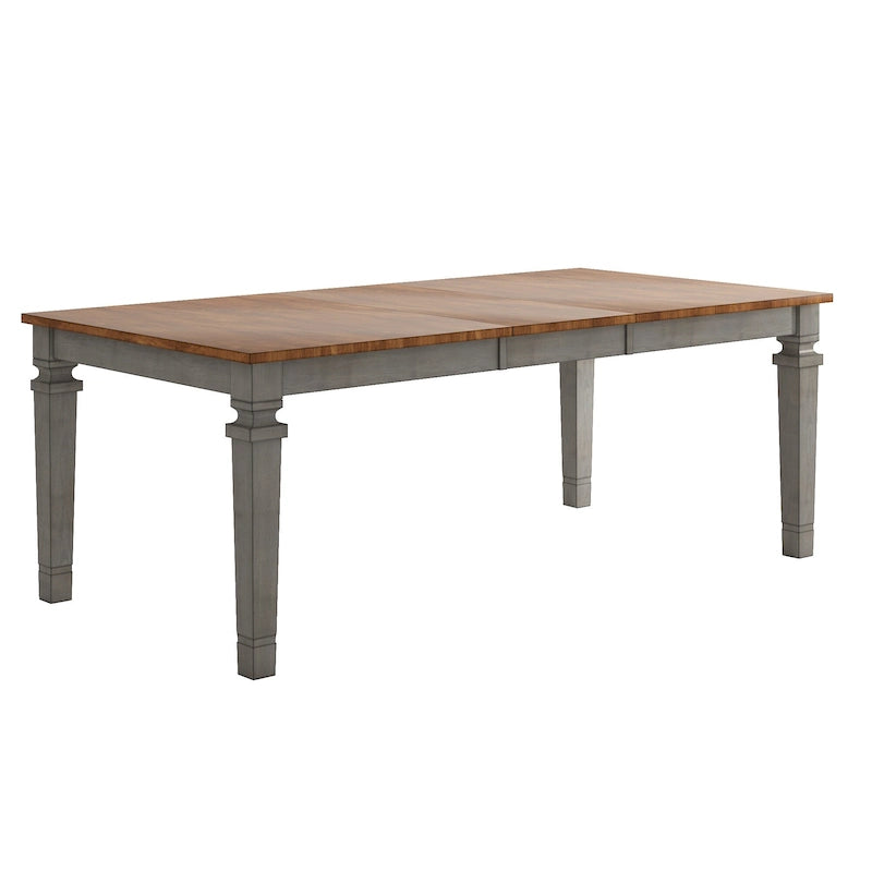 Extendable Solid Rubberwood Dining Table | Farmhouse Style | Oak Distressed Finish | 64-82 Inch