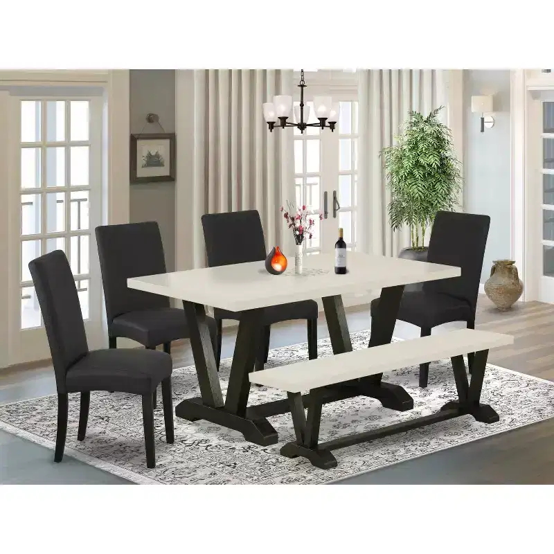 6-Piece Natural Oak Finish Solid Wood Top dining Table with 1-Bench and 4-Chairs with
