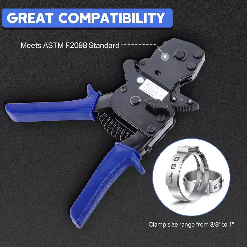 Yescom PEX Ratchet Cinch Clamp Tool for 3/8 1/2 5/8 3/4 1 Stainless Steel Clamp Rings ASTM F2098 blue