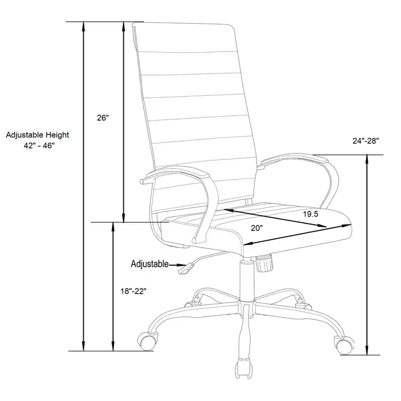 LeisureMod Benmar High-Back Ribbed Leather Office Chair - Modern Swivel & Tilt Executive Desk Chair - Gold Base