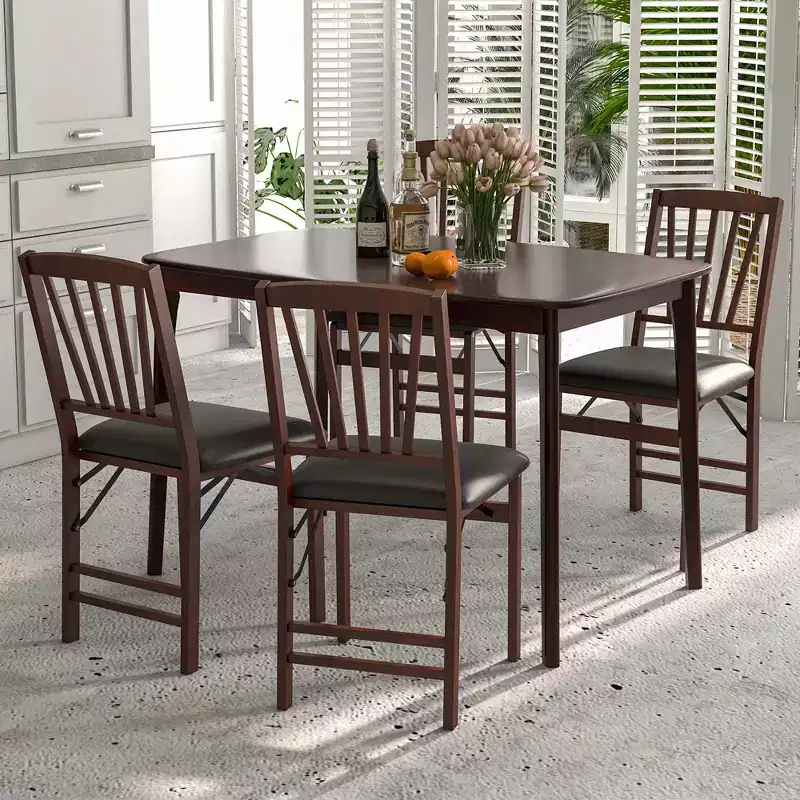 Costway 48 Wooden Dining Table Rectangular Farmhouse Kitchen with Solid Rubber Wood Legs Cherry/Natural