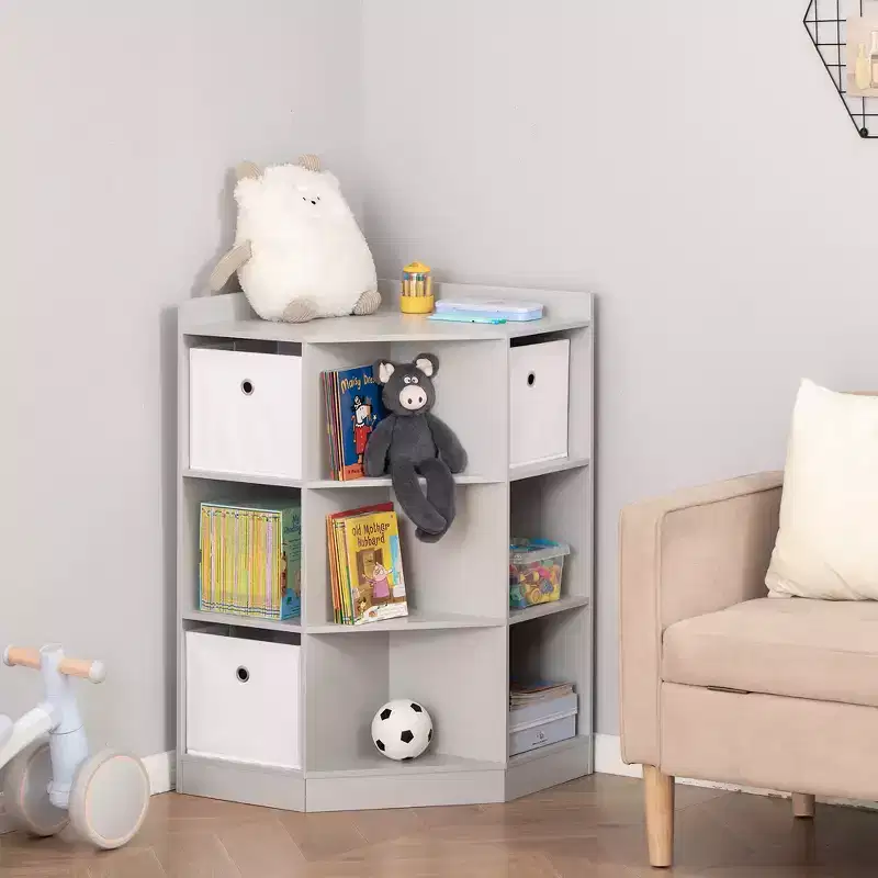HOMCOM Wooden Kids Cabinet Freestanding Corner Storage Drawer Toys Clothes Books Organizer Dresser Children Bookcase Display Shelf Wardrobe for Bedroom with Anti-toppling Hardware Drawers