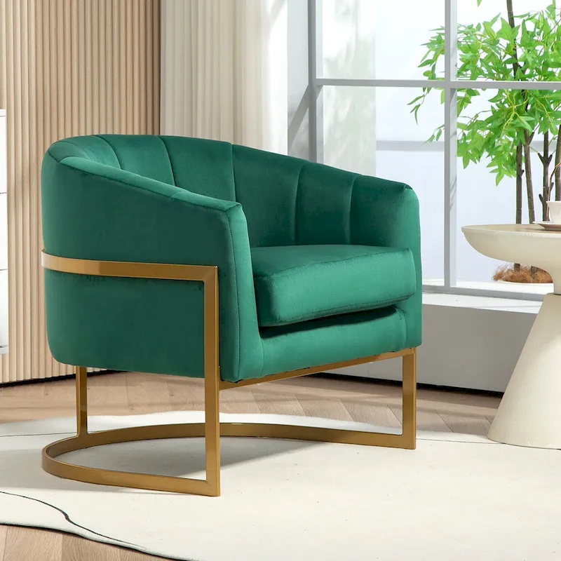 Velvet Accent Armchair with Gold Metal Frame
