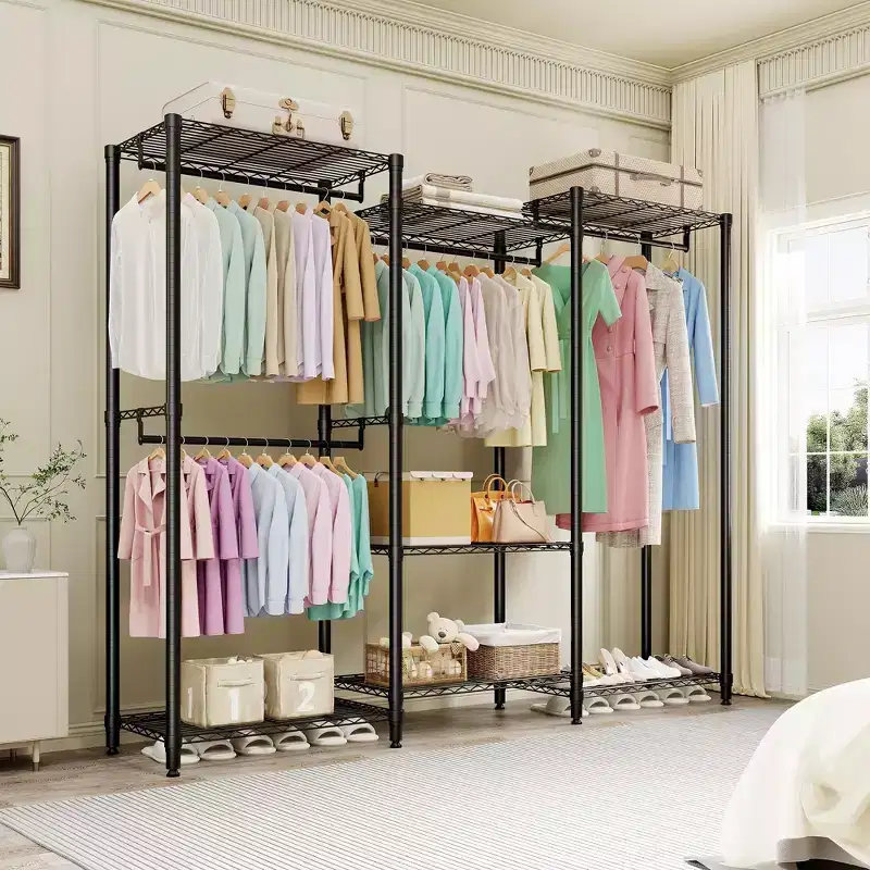 Heavy-Duty Freestanding Garment Rack with Adjustable Shelves – Carbon Steel, Bedroom & Entryway