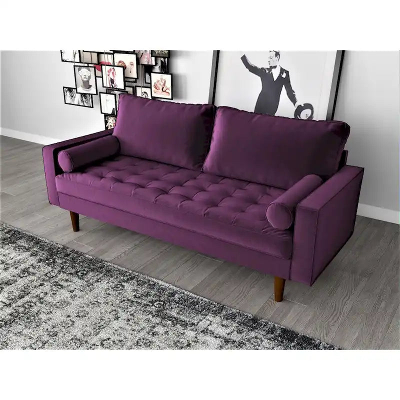 Mid-Century Modern Faux Leather Sofa with Track Arms