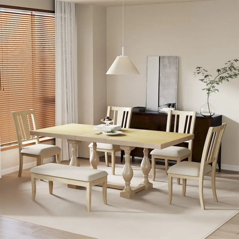 Traditional 6-Piece 78inch Trestle Extendable Dining Table Set