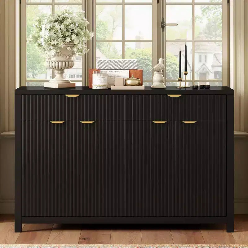 Modern Sideboard Cabinet with 2 Drawers and 4 Doors, Aluminum Handles, Storage Cabinet for Living Room, Dining Room, Kitchen