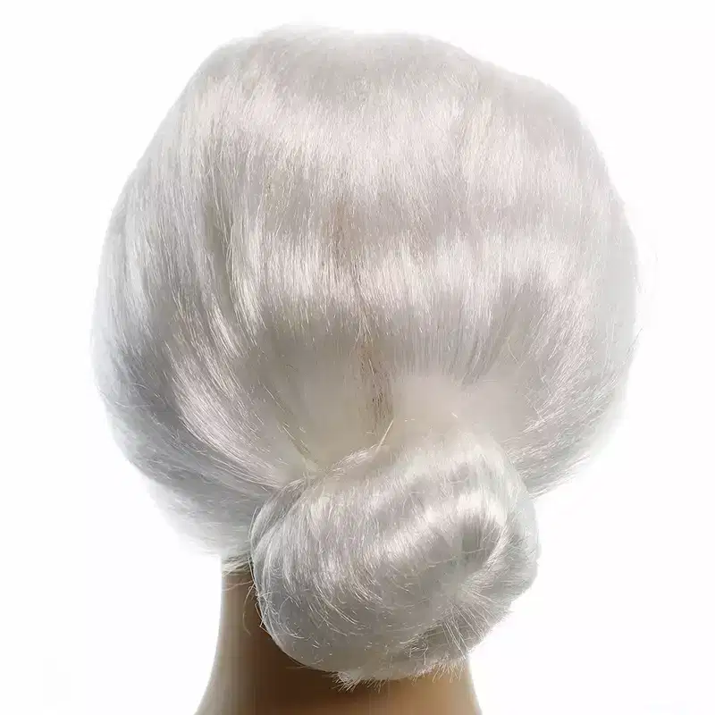 Skeleteen White Old Lady Wig - White Granny Costume Accessories Wig with Bun for Adults and Kids