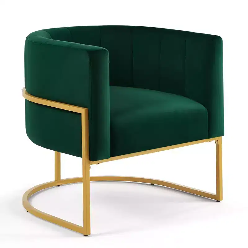 Velvet Accent Chair With Cushion, Golden Metal Stand, Curve Backrest Upholstered Vanity Chair, Home Leisure Chair