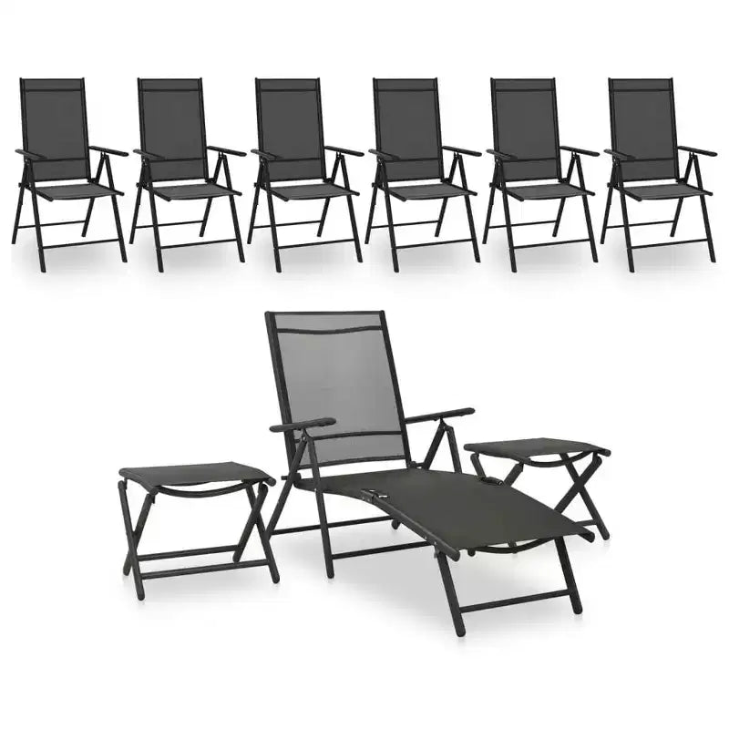 vidaXL Garden Lounge Set Black and Charcoal Aluminum, Textilene Medium - Anthracite