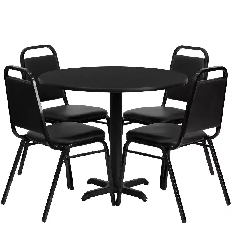 Emma and Oliver 36 Round Laminate X-Base Table Set with 4 Banquet Chairs