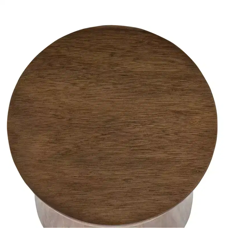 East at Main 16" Cinched Wood Drum Table Walnut: Handcrafted, Mango, No Assembly Required