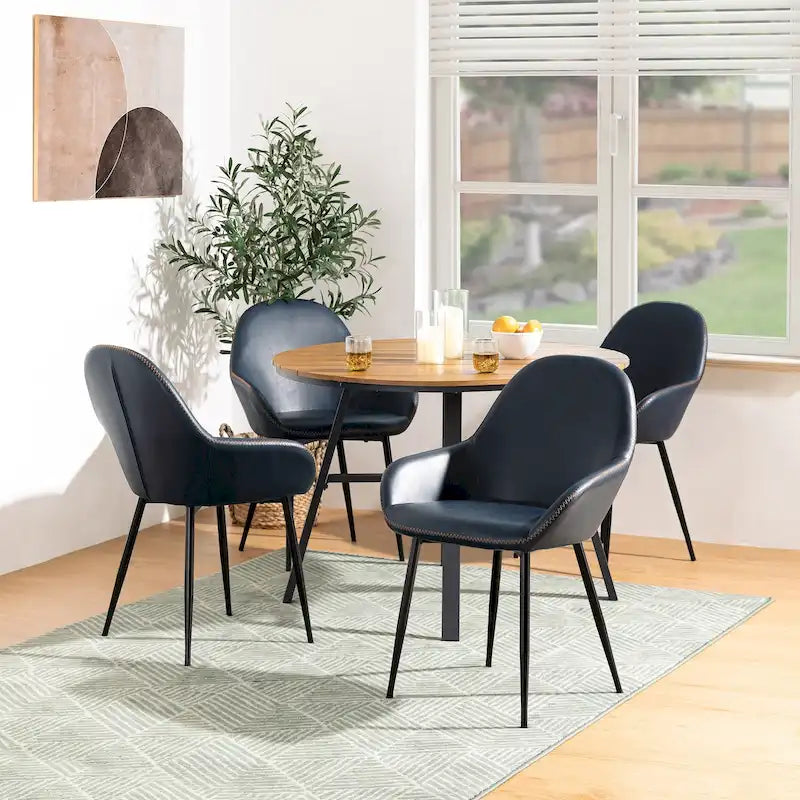 Glitzhome Set of 4 Mid-Century Leatherette Stitched Dining Accent Armchairs
