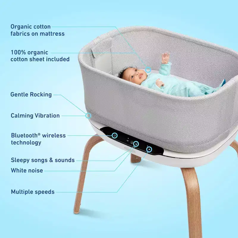 Soothing Baby Cradle – Features a canopy and rocking base; foldable for easy portability and storage.