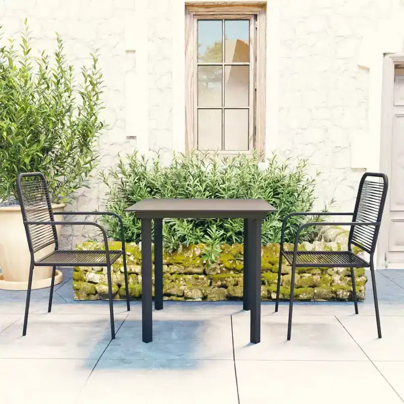 vidaXL Garden Dining Set Black Powder-coated steel, glass, cotton rope