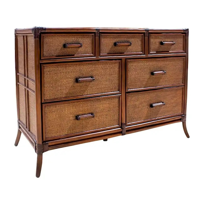 Six Drawer Dresser with Rattan Weave