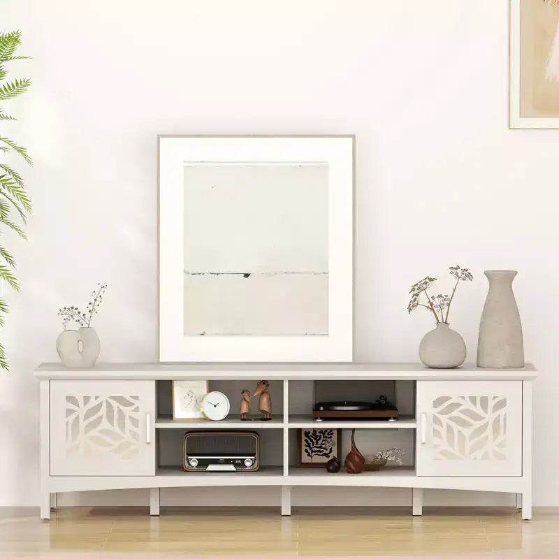 Bestier Modern TV Stand for TVs up to 75, TV Console with Adjustable Storage Shelf, Decorative Mirror, Entertainment Center for Living Room
